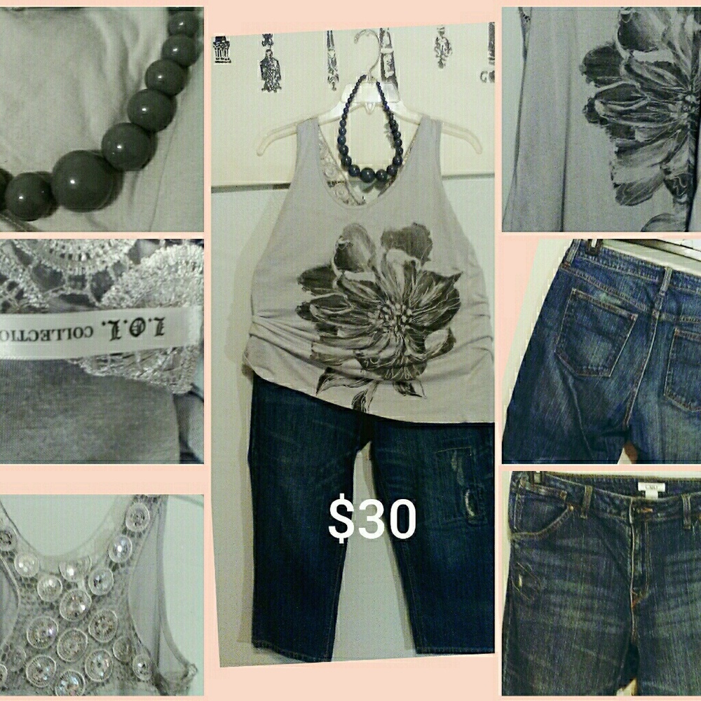 L.O.L. Tank Cato Jean Capris Chunky Grey Necklace